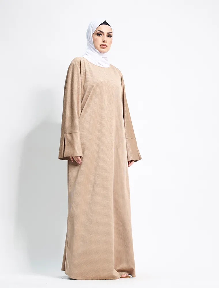 Beige Suede Feel Stretch Abaya